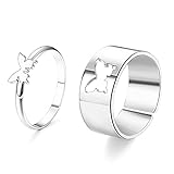 CASSIECA 1 Paar Passende Schmetterlingen Ringe Paar Ringe Verlobungsversprechen Ringe Für Männer Frauen Hochzeitsfeier Schmuck Jubiläum Geburtstagsgeschenk Ringe Silber Farb