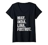 Damen Mike India Lima Foxtrot Tee Milf Mutter Girls Frauen Humor T-Shirt mit V