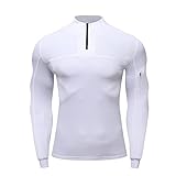 T-Shirt Herren Slim Fit Hoher Kragen Einfarbig Langarm Shirt Herren Workout Fitness Lauf Funktionsshirt Herren Stretch Schnelltrocknend Kompressionsshirt Herren C-White M
