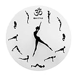 Wanduhr Yoga Pose Uhrzeiger Yoga Positionen Sonnengruß Om Stil Wanduhr Surya Namaskar Wandkunst Moderne Yogische Stille W