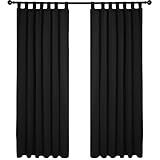 Deconovo Vorhang Blickdicht Schlaufen Gardinen Schlafzimmer Thermogardine Schlaufen Schlaufenschal, 175x140cm(HöhexBreite), Schwarz, 2er S