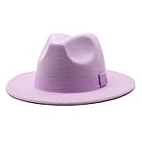 ileibmaoz Fedora Trilby Filzhut Hut Men's and Women's Big Brim Hats Fashion Jazz Hats British Top Hats-Taro Purple_L (58-60Cm)