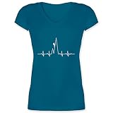 Sport Wandern Football & Co. - Herzschlag Kletterer - M - Türkis - Geschenk - XO1525 - Damen T-Shirt mit V