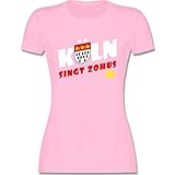 Karneval & Fasching Kostüm Outfit - Köln singt zohus Wappen weiß/rot - M - Rosa - köln t-Shirt - L191 - Tailliertes Tshirt für Damen und Frauen T-S