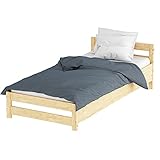 Massivholzbett, Bettgestell mit Kopfteil und Matratze, hergestellt aus Kiefernholz 90x200