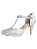 Tamaris Damen Riemchen Pumps, Frauen Pumps,Touch It-Fußbett,Absatzschuhe,stöckelschuhe,Spangenpumps,Businessschuhe,büro,Silver Glam,38 EU / 5 U