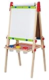 Hape E1010B Kinder Spiel-Tafel aus Holz| Preisgekrönte doppelseitige Kindertafel höhenverstellbar mit Papierrolle, Kreidetafel, Whiteboard, Magnete und 3 Malschü