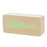 Gofeibao Wecker Holz Nachttisch-Wecker Digital Uhr LED Holz Wecker Digital Stumm 12/24 Stunden Bauernhausstil FüR Zuhause Schlafzimmer Nacht Kinder Green 1