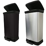 Curver Deco Bin Abfalleimer, Kunststoff, schwarz/schwarz metallic, 50 L & Deco Bin Abfalleimer, Plastik, Silber Metallic, 30 x 33 x 73