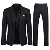 YOUTHUP Anzug Herren 3 Teilig 2 Tasten Slim Fit Elegant Anzüge Einreiher Sakko Weste Hose für Business Hochzeit, Schwarz, S