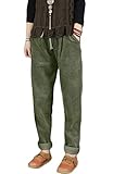 FTCayanz Damen Cordhose Haremshose Elastischer Bund Lange Hosen Freizeithose mit Tunnelzug Armeegrün XXL