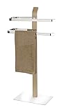 WENKO Handtuchhalter Samona Nature, moderner Ständer für Hand- und Badetücher, auch geeignet als Kleiderständer, mit 2 Handtuchstangen, Schichtholz mit Chrom-Akzenten, 40,5 x 79,5 x 21,5 cm, b