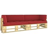 Garten-Palettensofa-Set Loungesofa Gartensofa, Gartenmöbel Palettenmöbel Gartengarnitur Couch, Euro Paletten Polster, 2-Sitzer mit Kissen, Grün Impräg