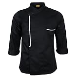 Harilla 2x Frauen Retro Chef Jacke Mantel Uniform Langarm Hotel Küchenbekleidung Schwarz, 2XL