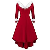 Weihnachtskleider Frauen V-Ausschnitt Schulterfrei Hohe Taille Trägerkleid Swing Kleider Kostüm Samt Kleid Weihnachtspullover Christmas Partykleid Damen Elegant Für Hochzeit Lang Abendk