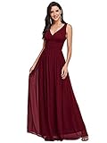 Ever-Pretty Damen Partykleid A-Linie V-Ausschnitt Ärmellos Chiffon Hohe Taille Burgund 42