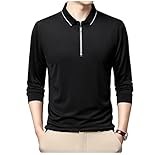 T-Shirt Herren Revers Reißverschluss Einfarbig Poloshirt Herren Slim Fit Frühling Herbst Base Shirt Herren Einfachheit Mode Lassig Langarm Shirt Herren F-Black XL