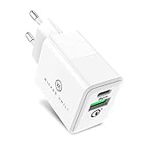 Wicked Chili 20W Dual USB-Netzteil mit Quick Charge und USB C PD - Schnellladegerät kompatibel mit iPhone 13/12, Xiaomi, LG, Magsafe Ladegerät, 20W PD 3.0 & QC 3.0 Dual-Port Lade-Adapter, weiß