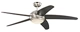 Westinghouse Lighting Bendan LED Deckenventilator mit Licht, Metall, 55 W, 132 x 132 x 36 cm, Ausführung in Seidenmattem Chrom mit Flügeln in Weng