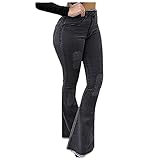 Bootcut Jeans Damen High Waist Zerrissen Jeanshose Skinny Fit Löcher Denim Hose Schlaghose Push Up Casual Denim Pants Mit Tasche und Reiß