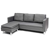 COSTWAY 3 Sitzer Sofa mit Ottomane, Ecksofa Kunstleder, Couchgarnitur, Schlafsofa, Sofagarnitur perfekt für Zuhause und Büro, grau, 188x60x60