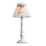 Loberon Tischlampe Valentin, Kiefernholz, MDF, Leinen, H/Ø 39/20 cm, weiß, E14, max. 40 Watt, A++ bis E, leinen/antikweiß