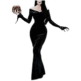 ConBeauty Morticia Addams Kostüm-Halloween-Kostüm, Addams Familienkostüme, Morticia Kleid, Schulterfreies Meerjungfrau-Partykleid, G