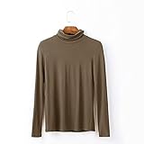 Langarmshirts Für Damen, T-Shirt Blusen Tunika hoher Kragen Elastische Oberteile,Weich Und Bequem Warmhalten,Kein Ball Kein Ausbleichen,Khaki,6XL