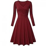 Langarm Kleider für Frauen Herbst Plissee V-Ausschnitt Hohe Taille Elegante Solide Trendy Casual Sexy Cocktail Midikleid Urlaub