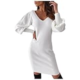 YONGYUE Cocktailkleid Damen Kleider Damen Einfarbiges Spitzenkleid Mit V-Ausschnitt Und Offenem RüCken Rockabilly Kleider Damen Bustier Tunika Knielang Lang Ballkleider Damen Lang