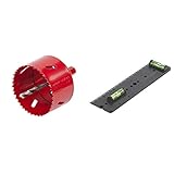 Wolfcraft Bi-Metall 5474000 I Ø 68 mm I Schnitttiefe 40 mm I Sechskant-Schaft I für Holz, Sperrholz, Buntmetalle, Kunststoffe und Gipskartonplatten, rot & 4050000 1 Schablone für Hohlw