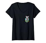 Damen Lustige Meerjungfrau Katze in der Brusttasche T-Shirt mit V