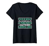 Damen This Is What A Published Author Looks T-Shirt mit V