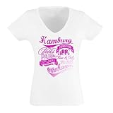 Volkspark Hamburg Streetwear Damen T-Shirt Vintage Typo Metallic Pink Druck (weiß, s)