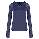 Trainings-Langarm-Kapuzenshirt FüR Frauen,Sport-Laufshirt-Oberteile,LäSsiges, Atmungsaktives Mesh-Yoga-Oberteil In Reiner Farbe (L,Blau)