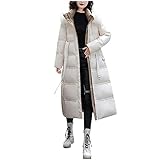 Damen Winterjacke, langer Mantel, Puffer, Wintermantel, Blasen, für Damen, breiter Mantel, mit Gürtel, dick, hält warm, weiß, 48