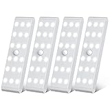 Racokky LED Sensor Licht 18 LEDs,Schrankbeleuchtung,Wiederaufladbar Schranklicht mit Bewegungsmelder,LED Küchenleuchte,Weiches Licht für Kleiderschrank,Kofferraum,Treppe,RV(4 Stück)