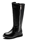 WUIWUIYU Mädchen Stiefel, hohe Knie, Leder, Winter, Schuhe für die Schule, Noir Fourrure Fine, 36 EU