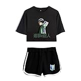 GUGU Frühling Und Sommer Damen Und Mädchen T-Shirt Weißen Shorts Anzug, Attack On Titan Anime Sport T-Shirt Shorts Anzug