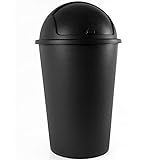 Deuba Mülleimer 50L Schwarz Abfalleimer mit Schiebedeckel Abnehmbar Müllbehälter Kunststoff Abwaschbar Küche Büro Rob