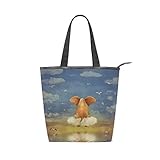 Ahomy Damen Tragetasche, trauriger Elefant, sitzend auf Wolkenhimmel, leicht, Schultertasche, Handtasche für Schule, Arbeit, Shopping und R