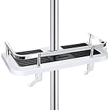 Duschablage, Ohne Bohren Duschregal, Verstellbar Höhe Hängen Badezimmer Dusche Rack, Shampoo Halterung für Duschstange mit Durchmesser von 22mm - 25mm (Schwarz+Weiß)