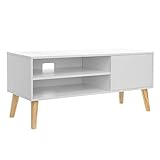 VASAGLE Lowboard im skandinavischen Stil, TV-Regal, Fernsehtisch, Fernsehschrank, für Ihren Flachbildschirm, Spielekonsolen, Wohnzimmer, Büro, weiß LTV09WT