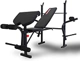 TrainHard klappbare Hantelbank mit Hantelablage, Curlpult, Butterfly und Beincurler - Geeignet für Einsteiger für Zuhause bis 200 kg Belastb