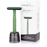 COLORglide® Rasierhobel Damen inkl. Rasierhobel Ständer & 5 Klingen | Rasierhobel Frauen Zero Waste | Safety Razor Rasierhobel Set | Rasierer Frauen geschlossener Kamm | boopan Damen Rasierer (Green)