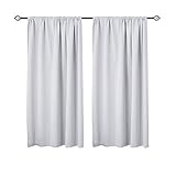WOLTU VH5882ws-2, 2er Set Gardinen Vorhang Blickdicht Kräuselband für Schiene, 250g/m2 Schwere Verdunklungsvorhänge Thermovorhang lichtdicht für Wohnzimmer Schlafzimmer, 135x175 cm Grau-/Blau- Weiß