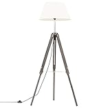 Atlojoys Stativlampe, Stehlampe, Stehleuchte, für das Wohnzimmer, Schlafzimmer und andere Zimmer, Grau und Weiß Teak Massivholz 141