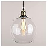 Pendellicht Huahan Haituo Glas Anhänger Licht Vintage Industrielle Metall Finish Klarglas Kugel Runde Schirm Loft Pendelleuchte Retro Deckenleuchte Vintage Lampe (klar, 20 cm)