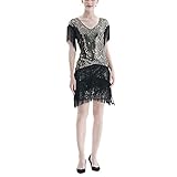 1920s Charleston Pailletten Quasten Kleid Mini Damen Vintage Gatsby Kostüm Flapper 20er Jahre Cocktailkleid Party Kleid(Size:XXL,Color:Gold)