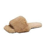Damen Fuzzy Kunstpelz Hausschuhe Gemütliche Plüsch Pantoffeln Weiche Bequeme Flache Rutsch Sandals Rutschfeste Winter Warm Indoor Home Leicht Slippers Bequem Flip Flop Flauschige Slides Schlapp
